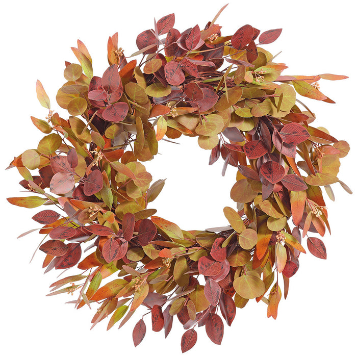 22" Eucalyptus Leaf Artificial Wreath -Fall (Pack of 4) - PWE644-FA
