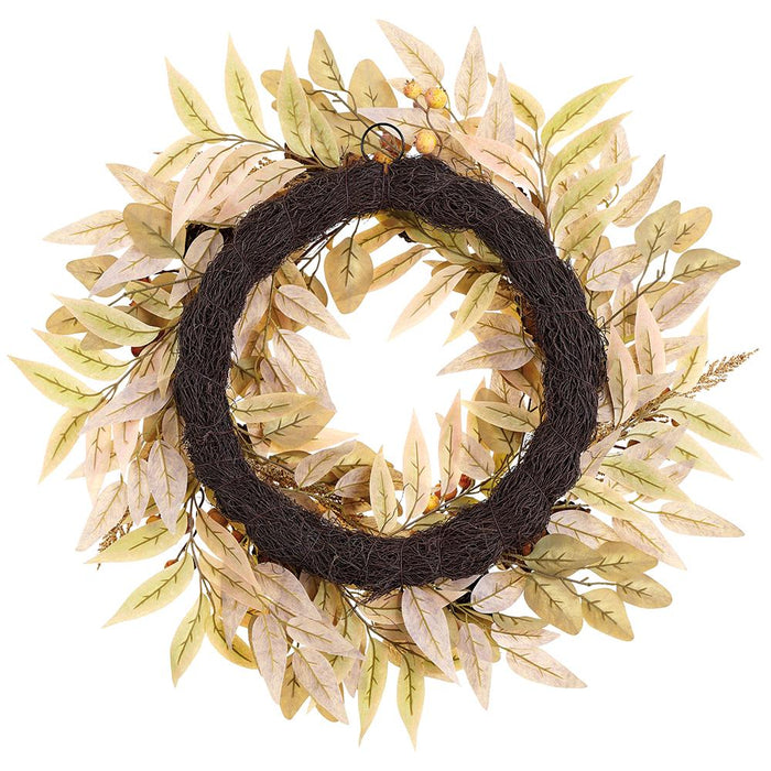 26" Eucalyptus Leaf, Berry & Pinecone Silk Wreath -Tan/Brown (Pack of 4) - PWE904-TN/BR