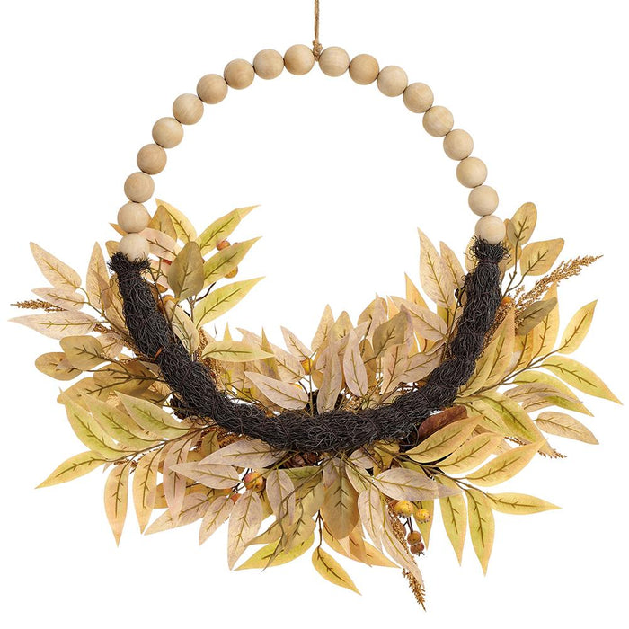 26" Eucalyptus Leaf, Berry & Pinecone Silk Hanging Half Wreath -Tan/Brown (Pack of 4) - PWE905-TN/BR