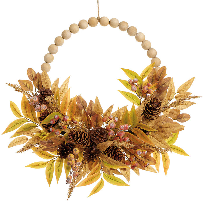 26" Eucalyptus Leaf, Berry & Pinecone Silk Hanging Half Wreath -Tan/Brown (Pack of 4) - PWE905-TN/BR