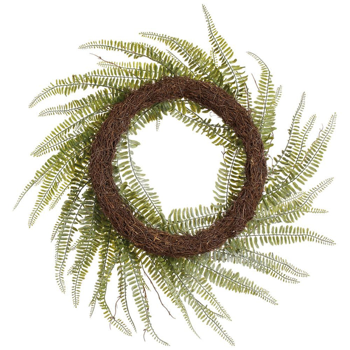 24" PE Soft-Touch Woodland Fern Leaf Artificial Wreath -Green/Gray - PWF049-GR/GY