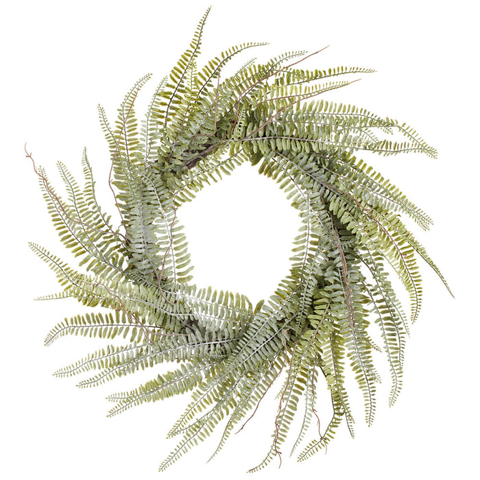 24" PE Soft-Touch Woodland Fern Leaf Artificial Wreath -Green/Gray - PWF049-GR/GY