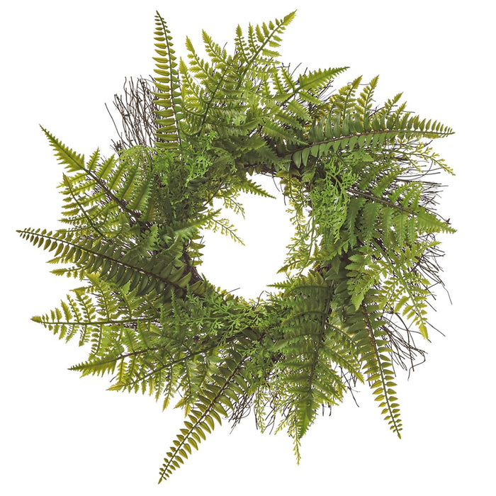 18" Artificial Fern Leaf Hanging Wreath -Green (pack of 2) - PWF104-GR
