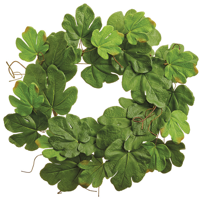 30" Silk Fig Leaf Hanging Wreath -Green (pack of 4) - PWF268-GR