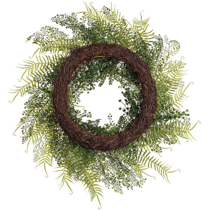 24" Mixed Fern Leaf Artificial Wreath -Green (Pack of 2) - PWF289-GR