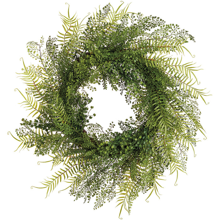 24" Mixed Fern Leaf Artificial Wreath -Green (Pack of 2) - PWF289-GR