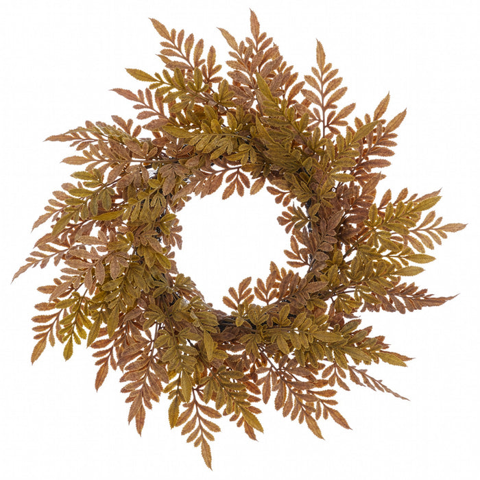 15" Artificial Fern Leaf Wreath -Brown/Green (Pack of 3) - PWF300-BR/GR
