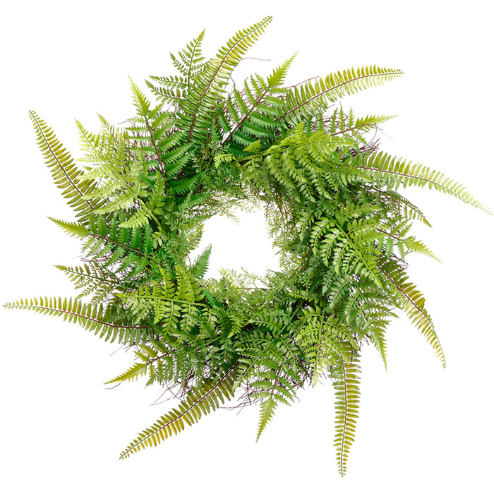 27" Silk Fern Leaf Hanging Wreath -Green (pack of 2) - PWF321-GR