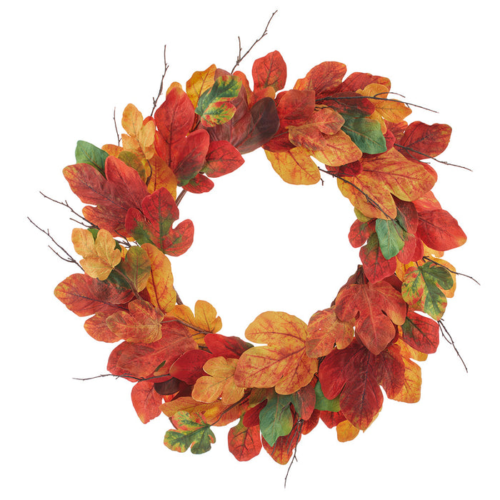28" Fig Leaf Artificial Wreath -Orange/Burgundy (Pack of 2) - PWF323-OR/BU