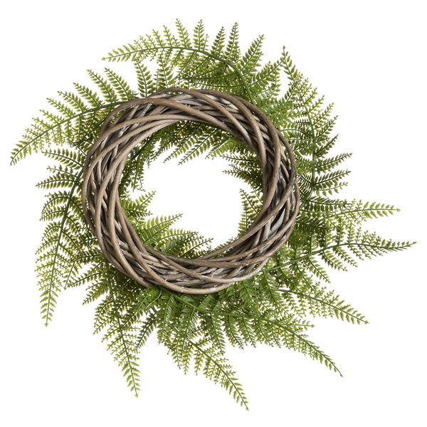 11" Artificial Leather Fern Leaf Hanging Wreath -Green - PWF344-GR
