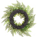 15" Outdoor UV-Resistant Artificial Mixed Fern & Skimmia Wreath -Green (Pack of 4) - PWF438-GR