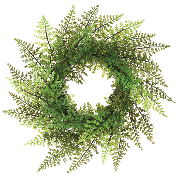 15" Outdoor UV-Resistant Artificial Mixed Fern & Skimmia Wreath -Green (Pack of 4) - PWF438-GR