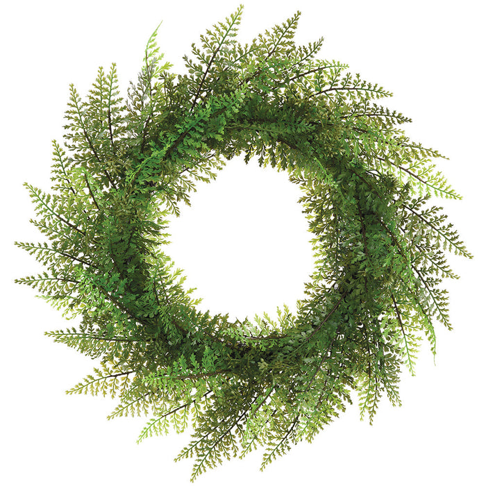 24" Outdoor UV-Resistant Artificial Mixed Fern & Skimmia Wreath -Green (Pack of 4) - PWF439-GR