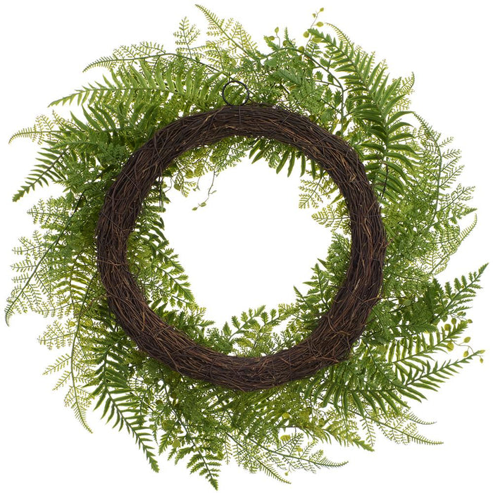 26" Mixed Fern Leaf Silk Wreath -Green - PWF449-GR