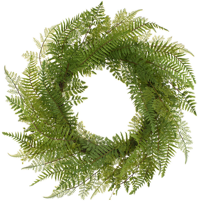 26" Mixed Fern Leaf Silk Wreath -Green - PWF449-GR
