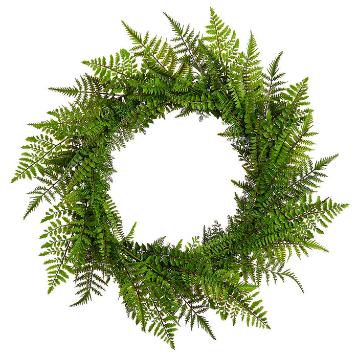 30" UV-Resistant Outdoor Artificial Mixed Fern Hanging Wreath -Green (pack of 2) - PWF722-GR