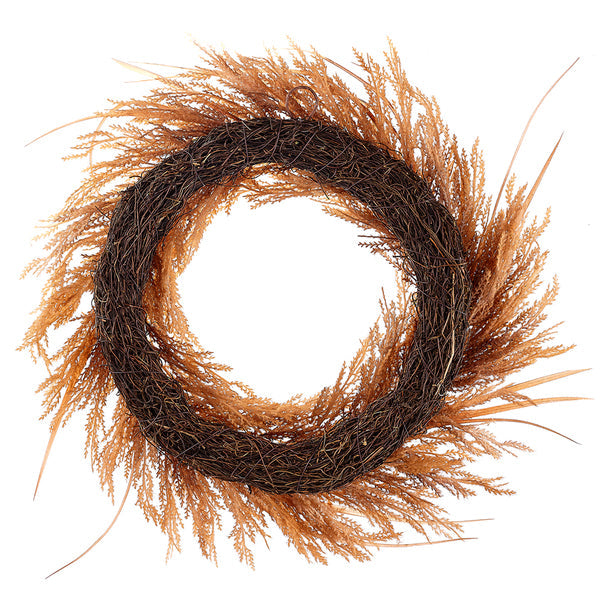 28" Silk Pampas Grass Leaf Wreath -2 Tone Brown - ZWG280-BR/TT