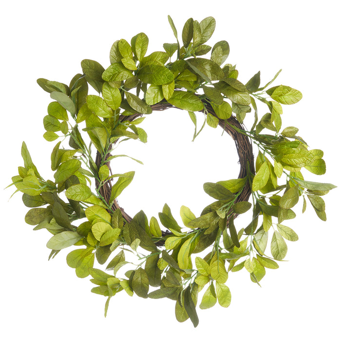 18" Silk Liparis Leaf Hanging Wreath -Green (pack of 2) - PWL732-GR