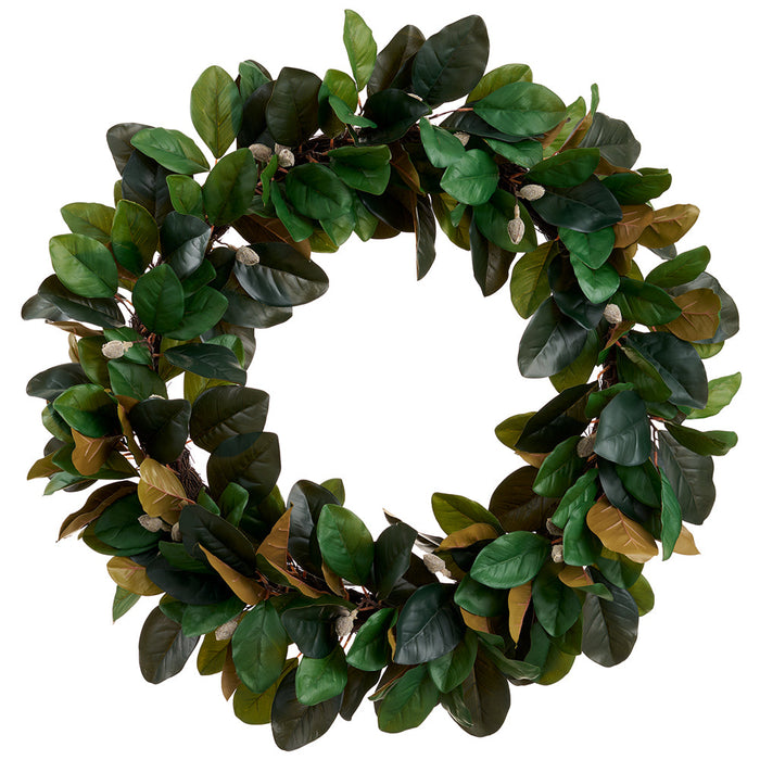 35" Silk Magnolia Leaf Wreath -Green - PWM004-GR