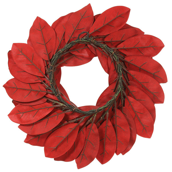 24" Silk Magnolia Leaf Wreath -2 Tone Burgundy (Pack of 2) - PWM005-BU/TT