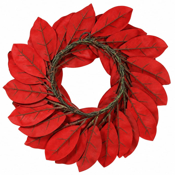 24" Silk Magnolia Leaf Wreath -2 Tone Burgundy (Pack of 2) - PWM005-BU/TT