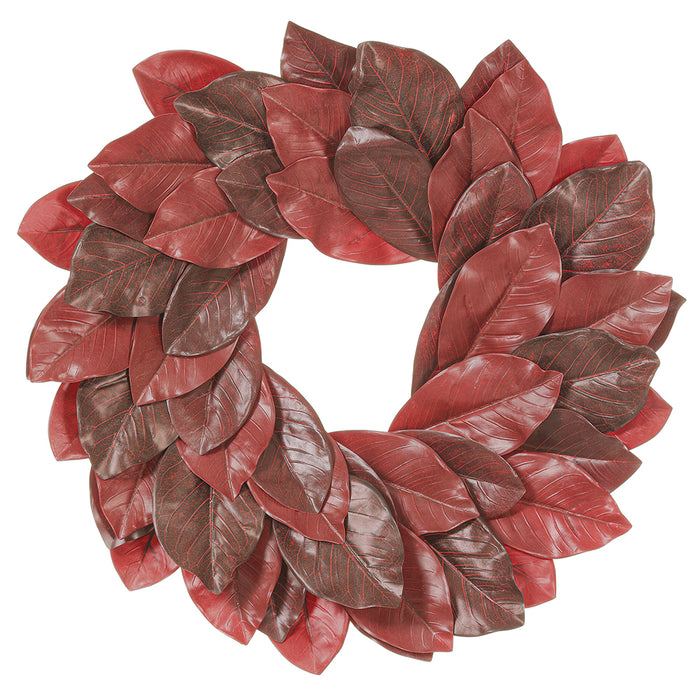 24" Silk Magnolia Leaf Wreath -2 Tone Burgundy (Pack of 2) - PWM005-BU/TT
