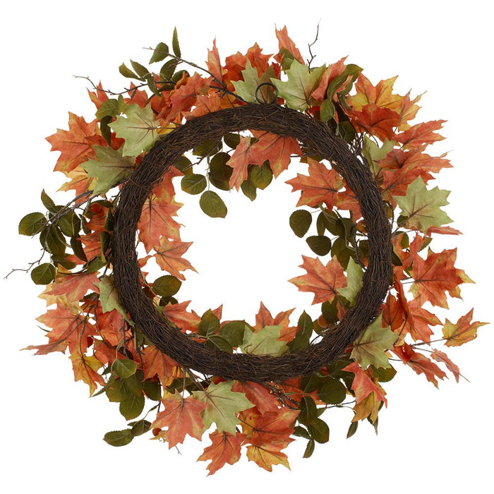 30" Maple Leaf & Rosehip Silk Wreath -Fall (Pack of 2) - PWM008-FA