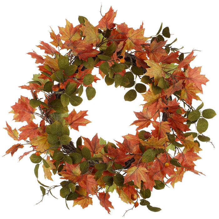 30" Maple Leaf & Rosehip Silk Wreath -Fall (Pack of 2) - PWM008-FA