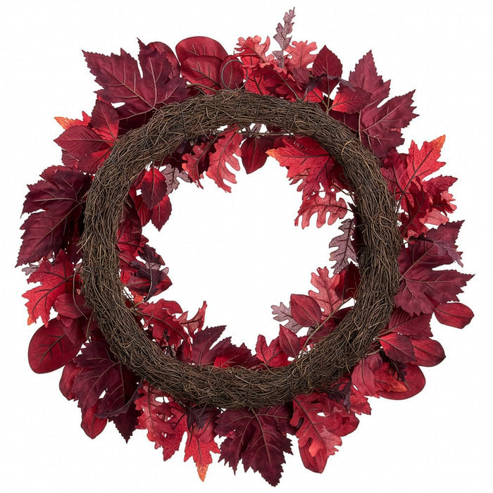 28" Artificial Maple & Oak Leaf Wreath -2 Tone Burgundy - PWM012-BU/TT