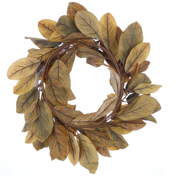 28" Artificial Magnolia Leaf Wreath -Brown/Green (Pack of 2) - PWM013-BR/GR