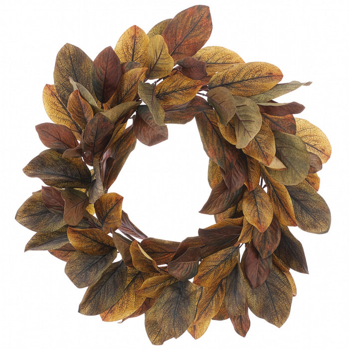 28" Artificial Magnolia Leaf Wreath -Brown/Green (Pack of 2) - PWM013-BR/GR