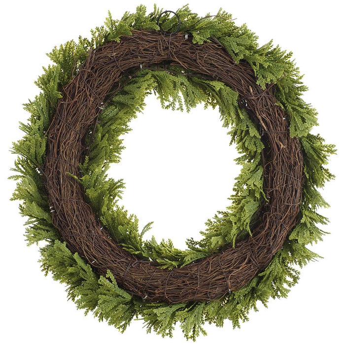 18" PE Soft-Touch Spike Moss Artificial Wreath -Green - PWM085-GR