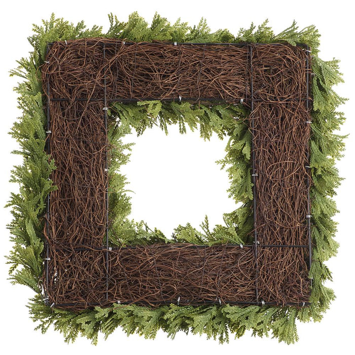 18" PE Soft-Touch Spike Moss Square-Shaped Artificial Wreath -Green - PWM088-GR