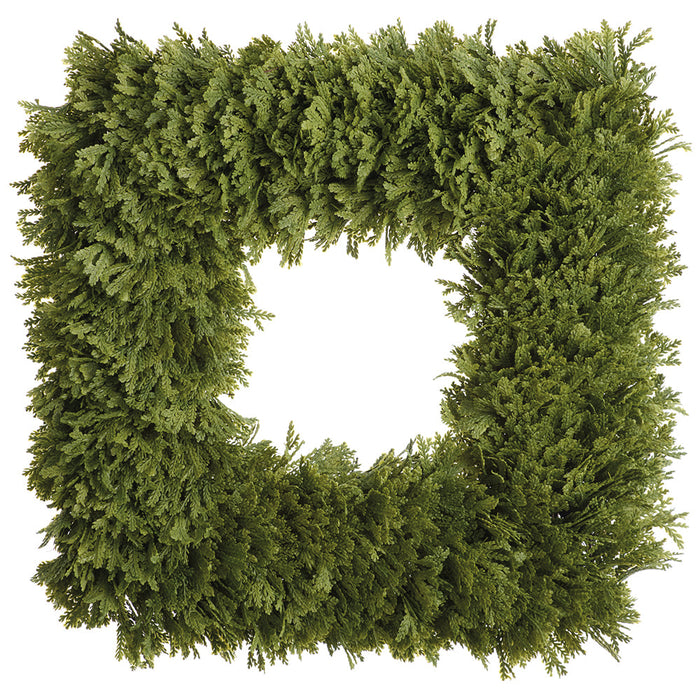 18" PE Soft-Touch Spike Moss Square-Shaped Artificial Wreath -Green - PWM088-GR