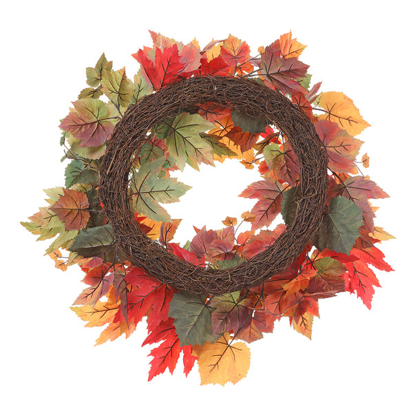 27" Silk Maple Leaf Wreath -Orange/Green - PWM102-OR/GR