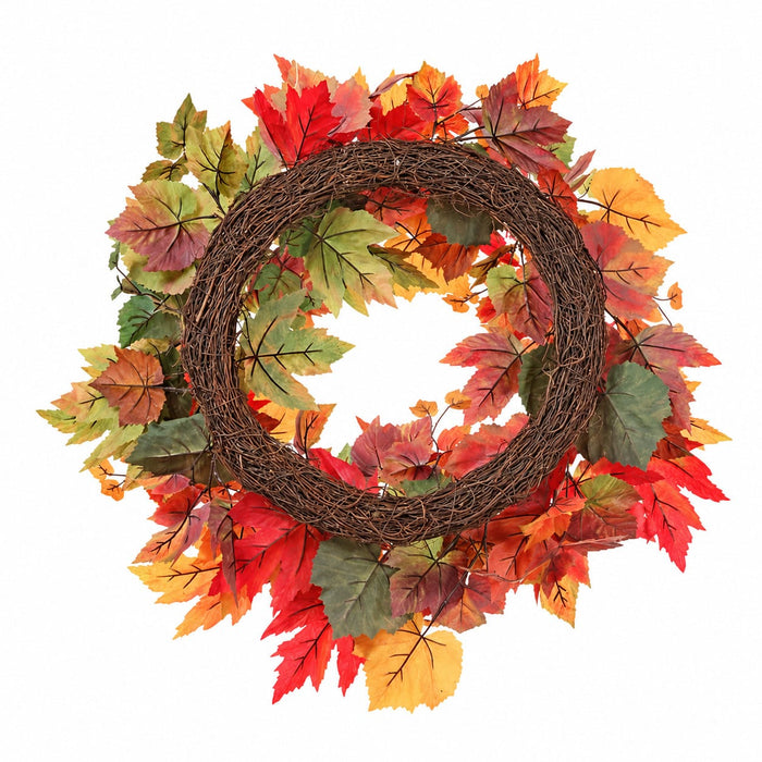 27" Silk Maple Leaf Wreath -Orange/Green - PWM102-OR/GR