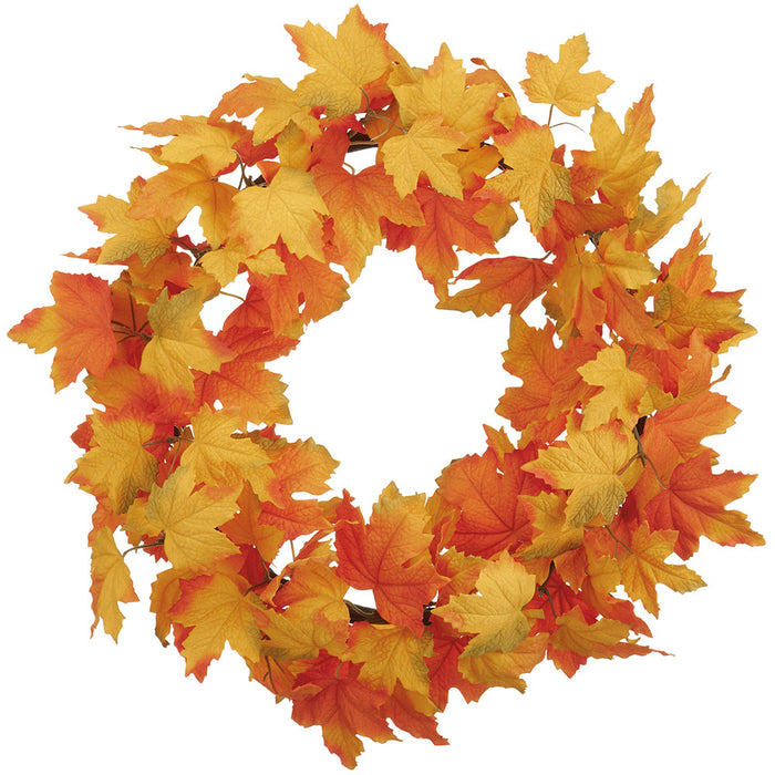 22" Maple Leaf Silk Hanging Wreath -Orange (pack of 2) - PWM123-OR