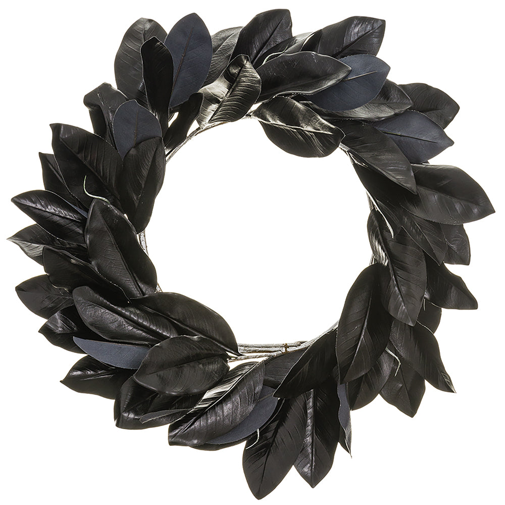 24" Artificial Magnolia Leaf Halloween Wreath -Black (Pack of 2) - PWM124-BK