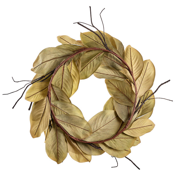 28" Silk Magnolia Leaf Wreath -Green/Gray (Pack of 2) - PWM413-GR/GY