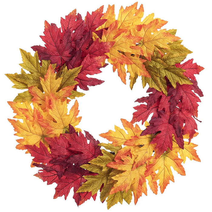 24" Maple Leaf Artificial Wreath, LED Pre-Lit -Fall - PWM451-FA