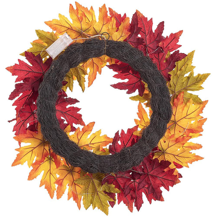 24" Maple Leaf Artificial Wreath, LED Pre-Lit -Fall - PWM451-FA