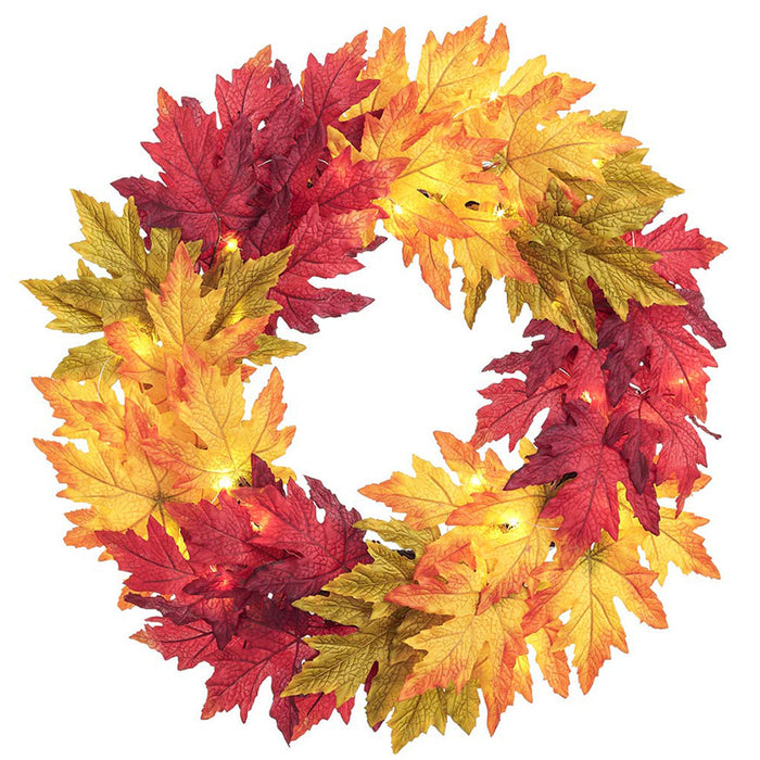 24" Maple Leaf Artificial Wreath, LED Pre-Lit -Fall - PWM451-FA