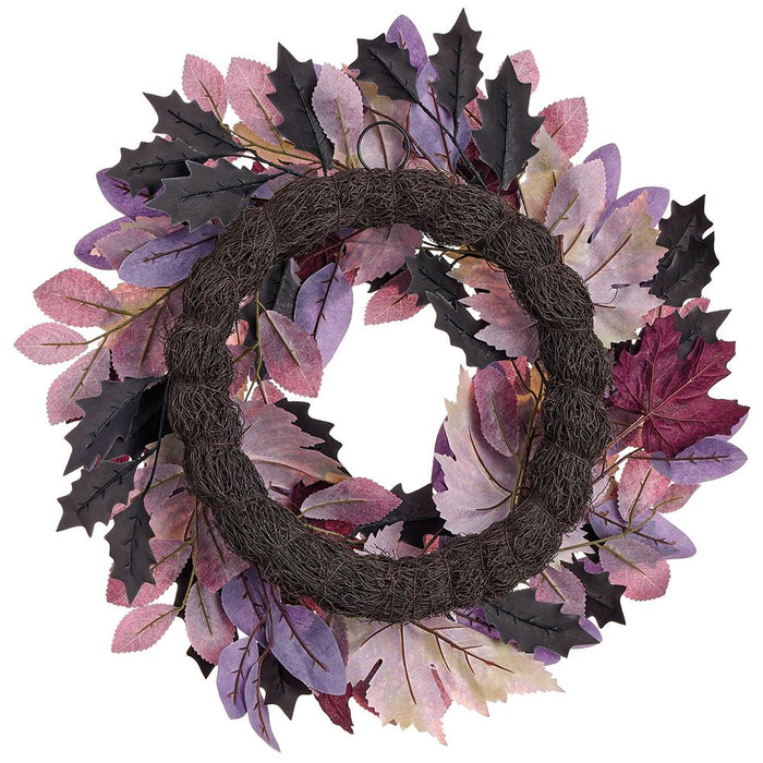 22" Mixed Maple & Oak Leaf Silk Wreath -2 Tone Purple (Pack of 4) - PWM901-PU/TT