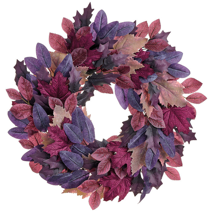 22" Mixed Maple & Oak Leaf Silk Wreath -2 Tone Purple (Pack of 4) - PWM901-PU/TT