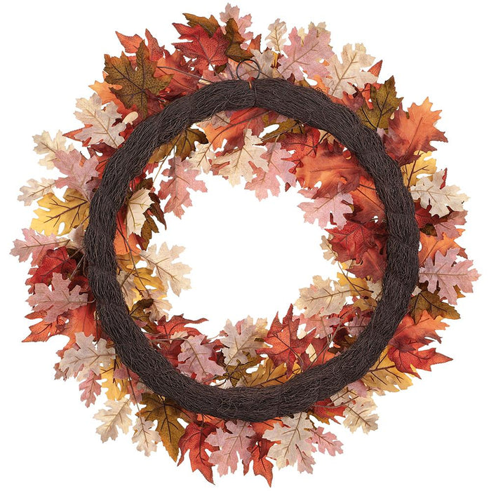 32" Mixed Maple & Oak Leaf Silk Wreath -Brown/Green (Pack of 4) - PWM902-BR/GR