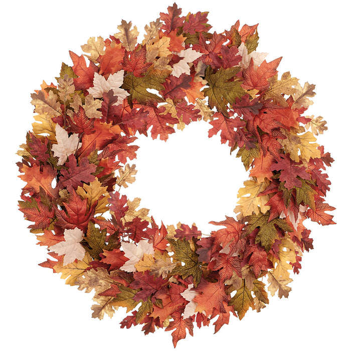 32" Mixed Maple & Oak Leaf Silk Wreath -Brown/Green (Pack of 4) - PWM902-BR/GR