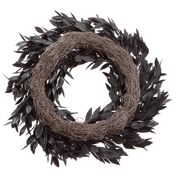 14" Silk Nageia Nagi Leaf Wreath -Black (Pack of 4) - PWN273-BK