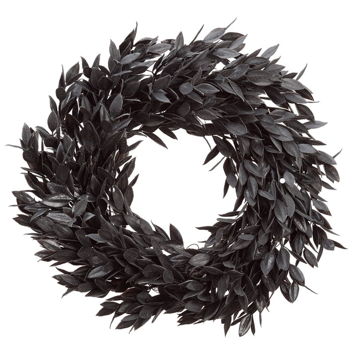 14" Silk Nageia Nagi Leaf Wreath -Black (Pack of 4) - PWN273-BK