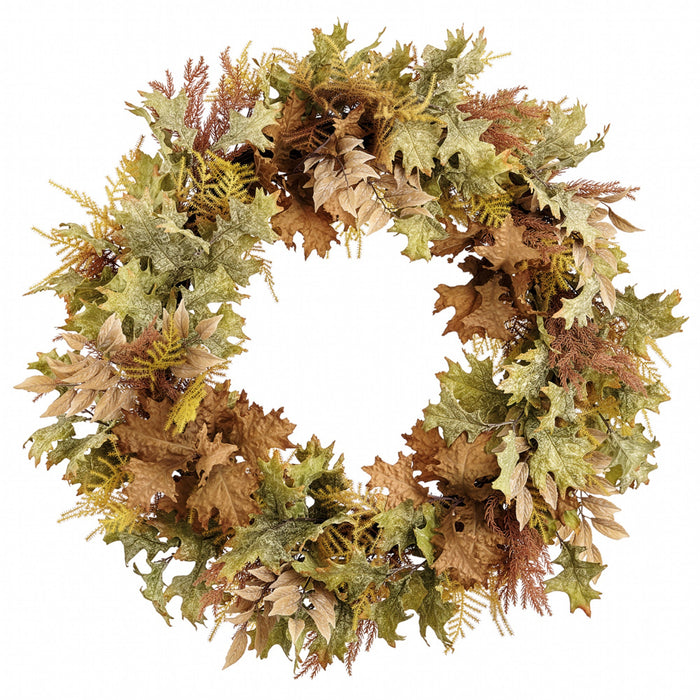 32" Artificial Oak & Fern Leaf Wreath -Green/Mustard (Pack of 2) - PWO003-GR/MD