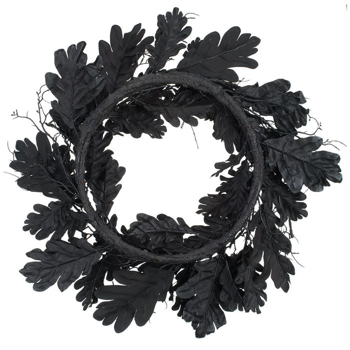 24" Halloween Oak Leaf Silk Wreath -Black (Pack of 2) - PWO094-BK